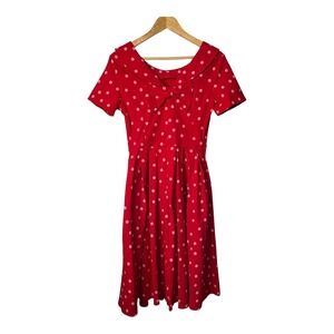 GOWN TOWN Red Polka Dot Dress Fit and Flare Bow Pin Up Retro 50s Size Medium NWT
